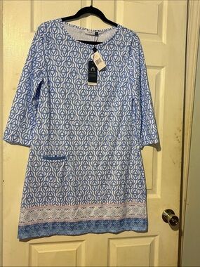 Cabana Life Blue & White Geometric Midi Dress